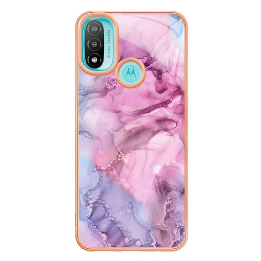 YB IMD Series-16 for Motorola Moto E20 / E30 / E40 Style E Marble Pattern IMD Phone Case Electroplating Frame 2.0mm TPU Anti-Scratch Shockproof Cover - Rose