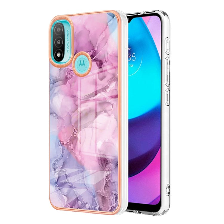 YB IMD Series-16 for Motorola Moto E20 / E30 / E40 Style E Marble Pattern IMD Phone Case Electroplating Frame 2.0mm TPU Anti-Scratch Shockproof Cover - Rose