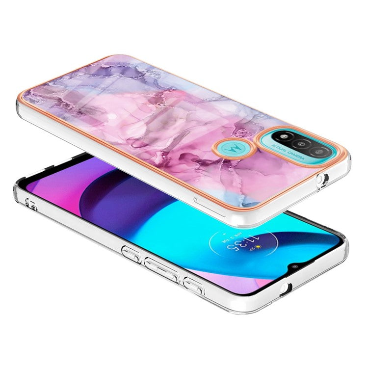 YB IMD Series-16 for Motorola Moto E20 / E30 / E40 Style E Marble Pattern IMD Phone Case Electroplating Frame 2.0mm TPU Anti-Scratch Shockproof Cover - Rose