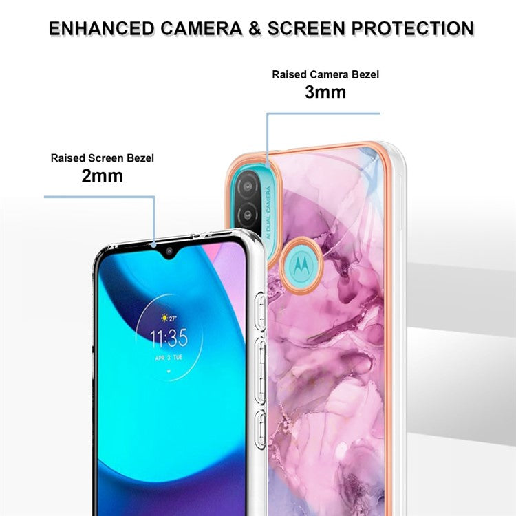 YB IMD Series-16 for Motorola Moto E20 / E30 / E40 Style E Marble Pattern IMD Phone Case Electroplating Frame 2.0mm TPU Anti-Scratch Shockproof Cover - Rose