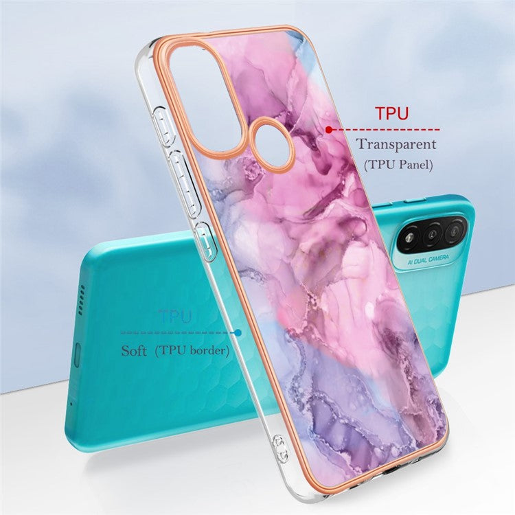 YB IMD Series-16 for Motorola Moto E20 / E30 / E40 Style E Marble Pattern IMD Phone Case Electroplating Frame 2.0mm TPU Anti-Scratch Shockproof Cover - Rose
