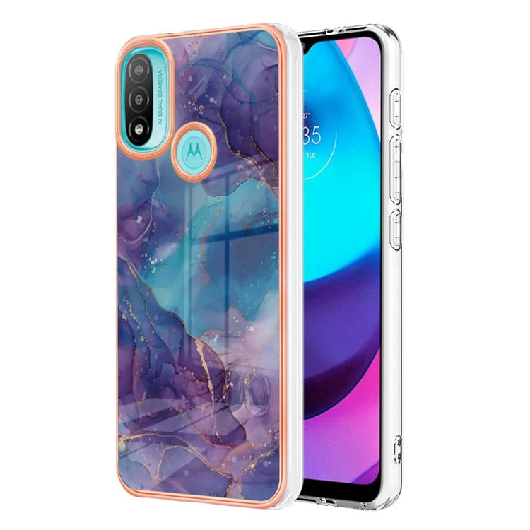 YB IMD Series-16 for Motorola Moto E20 / E30 / E40 Style E Marble Pattern IMD Phone Case Electroplating Frame 2.0mm TPU Anti-Scratch Shockproof Cover - Purple