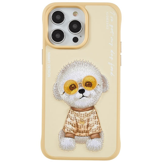 NIMMY Glasses Pet Series for iPhone 14 Pro Max Case Embroidery Animal Pattern PU Leather + PC + TPU Phone Cover - Teddy Dog