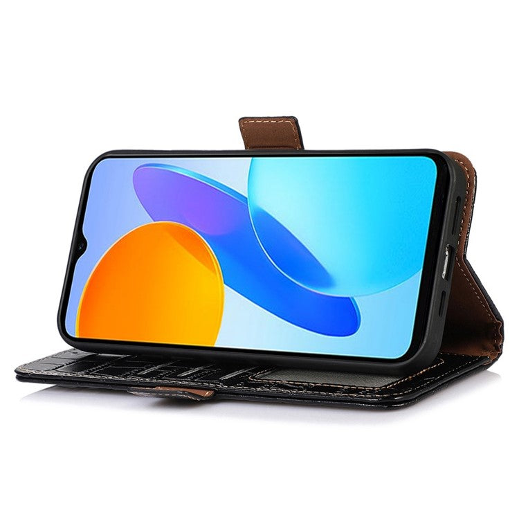 For Huawei nova 10 SE 4G RFID Blocking Phone Case Crocodile Texture Genuine Cowhide Leather Wallet Stand Cover - Black