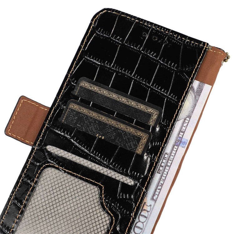 For Huawei nova 10 SE 4G RFID Blocking Phone Case Crocodile Texture Genuine Cowhide Leather Wallet Stand Cover - Black
