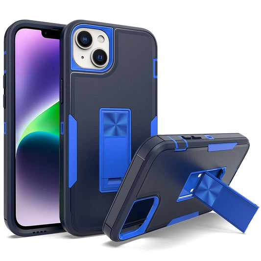 For iPhone 14 Hard PC Soft TPU Shock Absorption Case Shockproof Kickstand Phone Cover Work with Magnetic Car Mount - Sapphire / Dark Blue