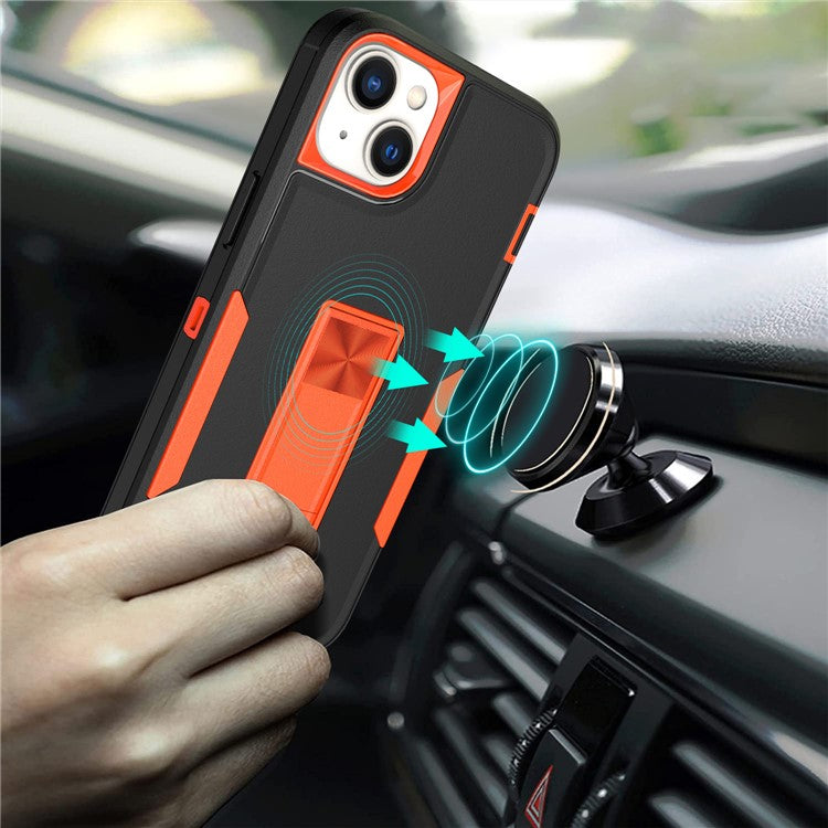 For iPhone 14 Hard PC Soft TPU Shock Absorption Case Shockproof Kickstand Phone Cover Work with Magnetic Car Mount - Sapphire / Dark Blue