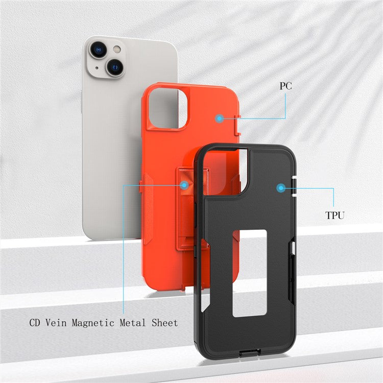 For iPhone 14 Hard PC Soft TPU Shock Absorption Case Shockproof Kickstand Phone Cover Work with Magnetic Car Mount - Sapphire / Dark Blue