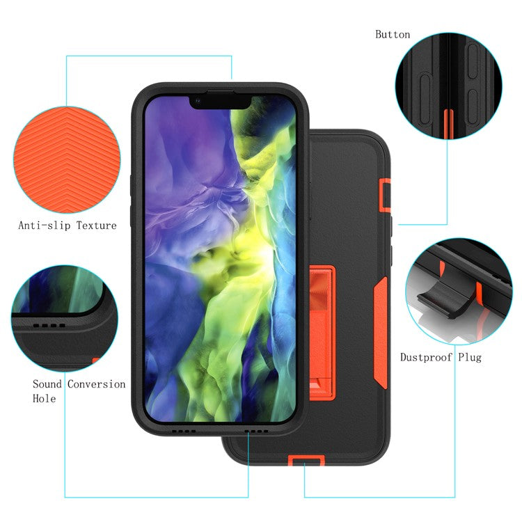 For iPhone 14 Hard PC Soft TPU Shock Absorption Case Shockproof Kickstand Phone Cover Work with Magnetic Car Mount - Sapphire / Dark Blue