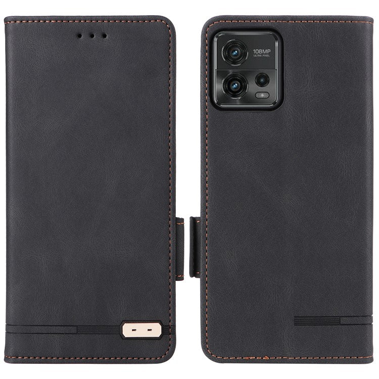 Cell Phone Case for Motorola Moto G72 4G, Hardware Decor Dual Magnetic Clasp PU Leather Wallet Stand Phone Cover - Black