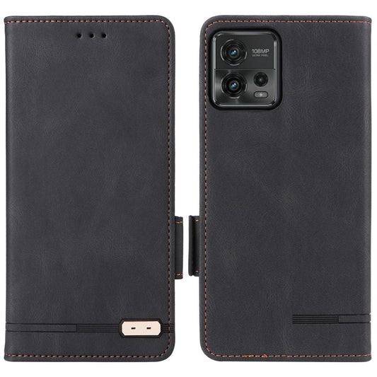 Cell Phone Case for Motorola Moto G72 4G, Hardware Decor Dual Magnetic Clasp PU Leather Wallet Stand Phone Cover - Black