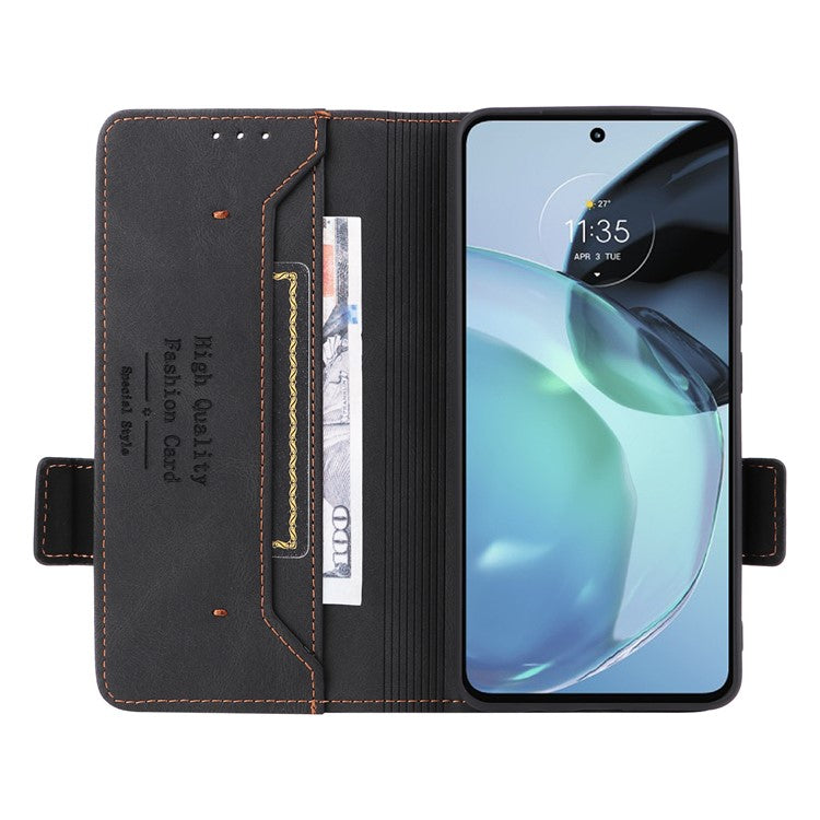 Cell Phone Case for Motorola Moto G72 4G, Hardware Decor Dual Magnetic Clasp PU Leather Wallet Stand Phone Cover - Black