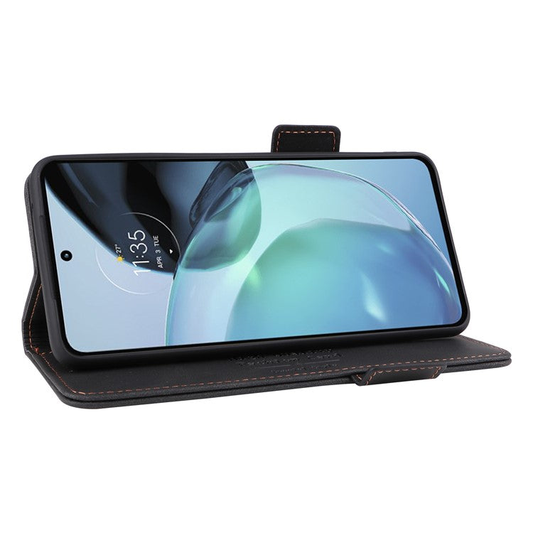 Cell Phone Case for Motorola Moto G72 4G, Hardware Decor Dual Magnetic Clasp PU Leather Wallet Stand Phone Cover - Black