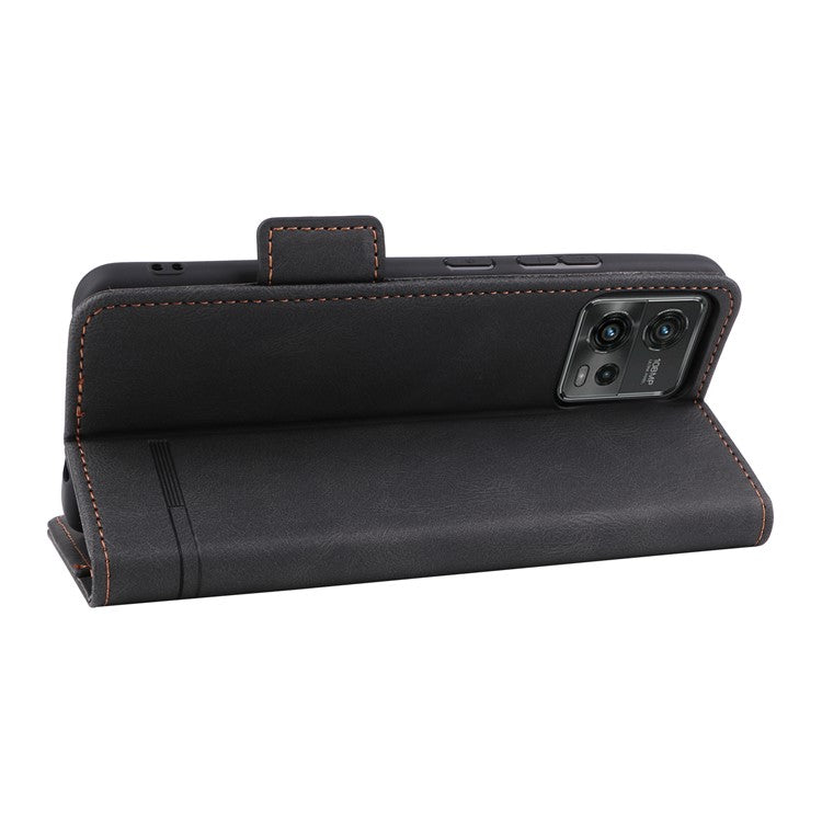 Cell Phone Case for Motorola Moto G72 4G, Hardware Decor Dual Magnetic Clasp PU Leather Wallet Stand Phone Cover - Black