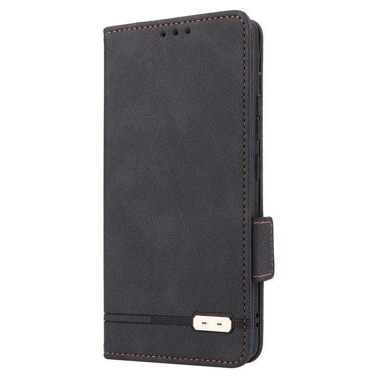 Cell Phone Case for Motorola Moto G72 4G, Hardware Decor Dual Magnetic Clasp PU Leather Wallet Stand Phone Cover - Black