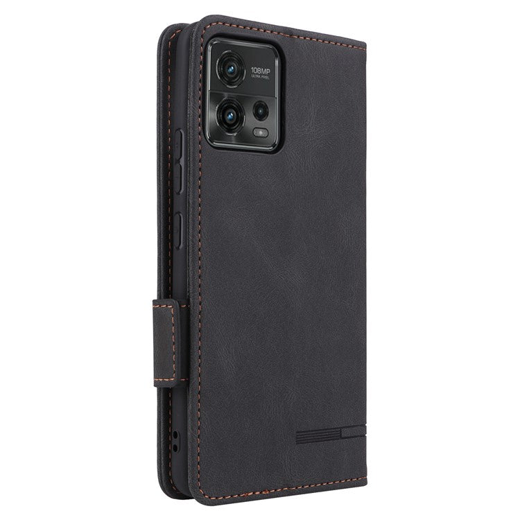 Cell Phone Case for Motorola Moto G72 4G, Hardware Decor Dual Magnetic Clasp PU Leather Wallet Stand Phone Cover - Black