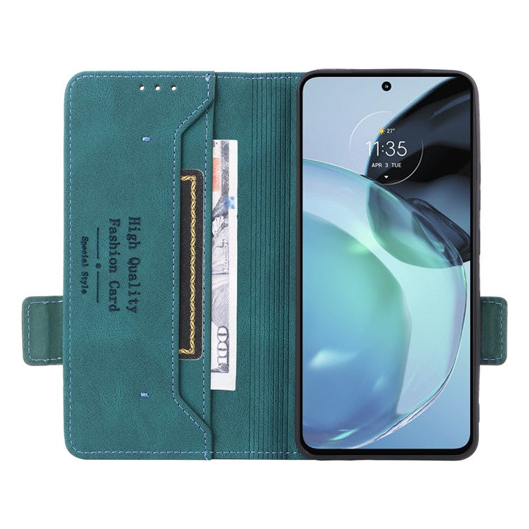 Cell Phone Case for Motorola Moto G72 4G, Hardware Decor Dual Magnetic Clasp PU Leather Wallet Stand Phone Cover - Blue