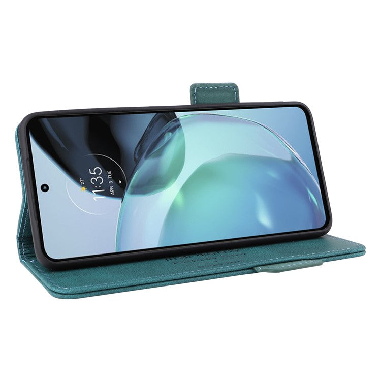 Cell Phone Case for Motorola Moto G72 4G, Hardware Decor Dual Magnetic Clasp PU Leather Wallet Stand Phone Cover - Blue