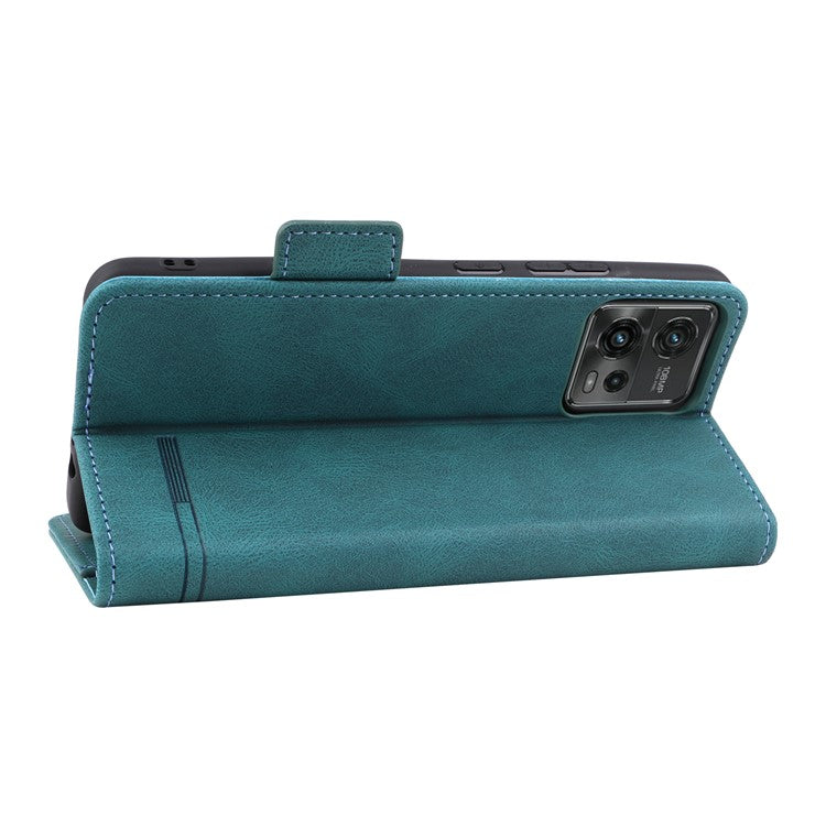 Cell Phone Case for Motorola Moto G72 4G, Hardware Decor Dual Magnetic Clasp PU Leather Wallet Stand Phone Cover - Blue