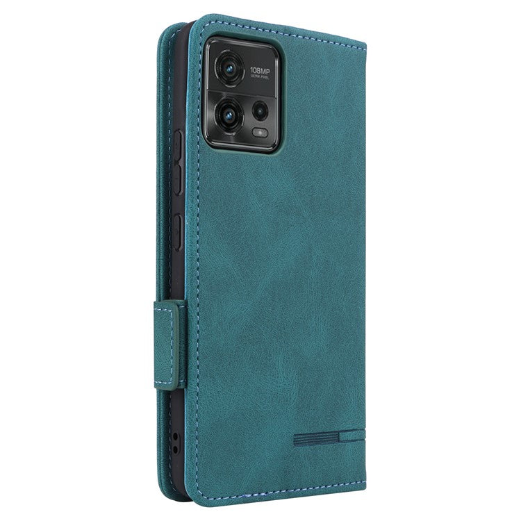 Cell Phone Case for Motorola Moto G72 4G, Hardware Decor Dual Magnetic Clasp PU Leather Wallet Stand Phone Cover - Blue