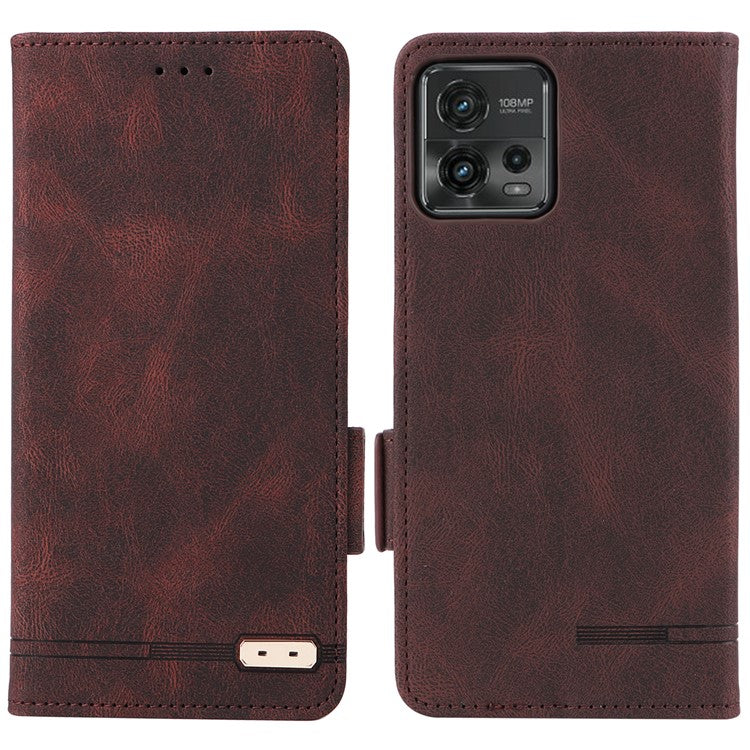Cell Phone Case for Motorola Moto G72 4G, Hardware Decor Dual Magnetic Clasp PU Leather Wallet Stand Phone Cover - Coffee