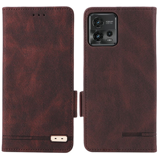 Cell Phone Case for Motorola Moto G72 4G, Hardware Decor Dual Magnetic Clasp PU Leather Wallet Stand Phone Cover - Coffee