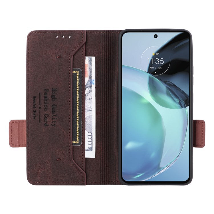 Cell Phone Case for Motorola Moto G72 4G, Hardware Decor Dual Magnetic Clasp PU Leather Wallet Stand Phone Cover - Coffee