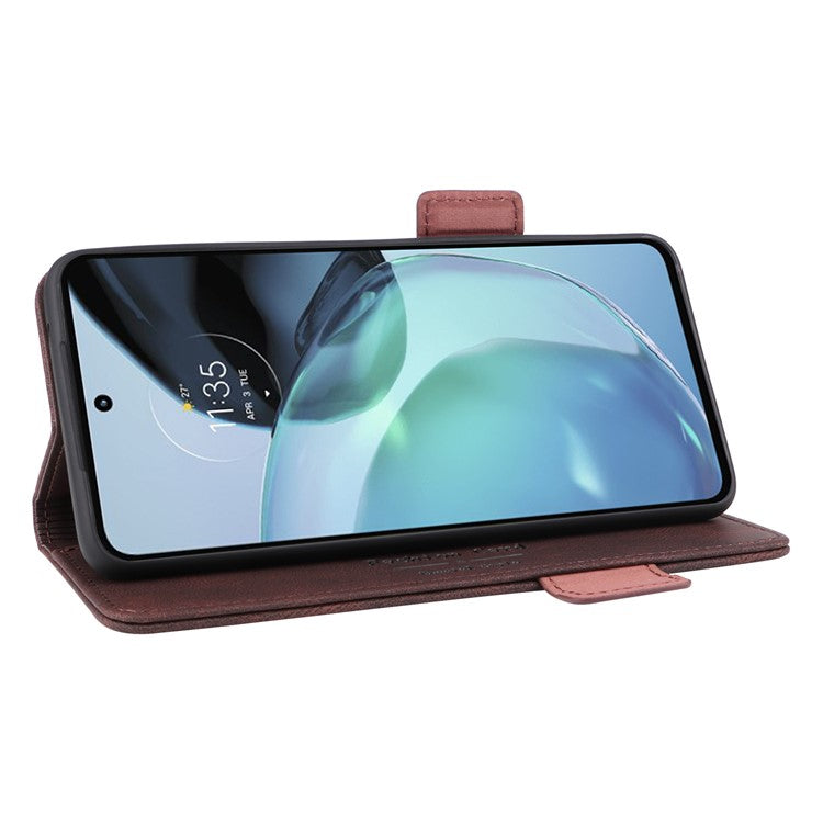 Cell Phone Case for Motorola Moto G72 4G, Hardware Decor Dual Magnetic Clasp PU Leather Wallet Stand Phone Cover - Coffee
