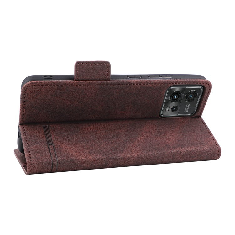 Cell Phone Case for Motorola Moto G72 4G, Hardware Decor Dual Magnetic Clasp PU Leather Wallet Stand Phone Cover - Coffee