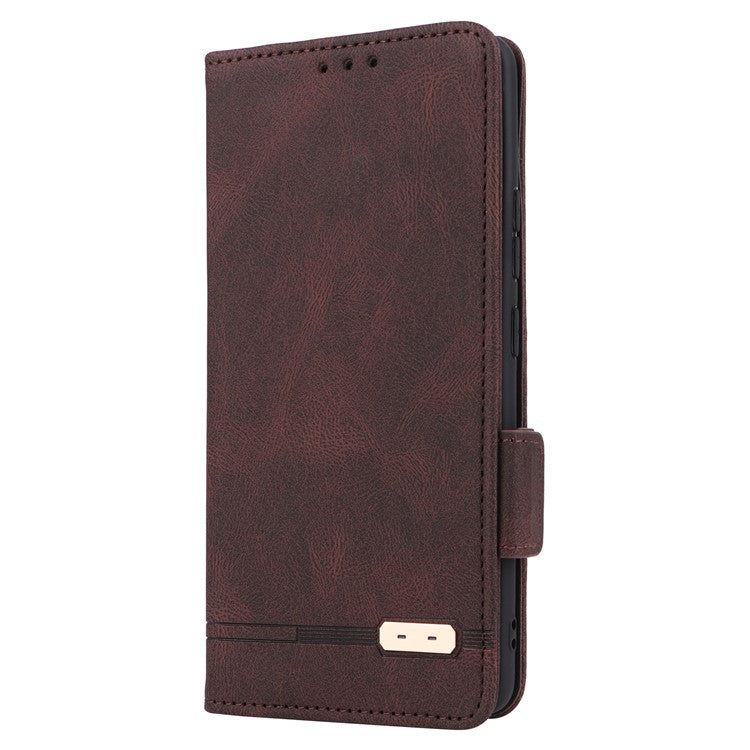 Cell Phone Case for Motorola Moto G72 4G, Hardware Decor Dual Magnetic Clasp PU Leather Wallet Stand Phone Cover - Coffee