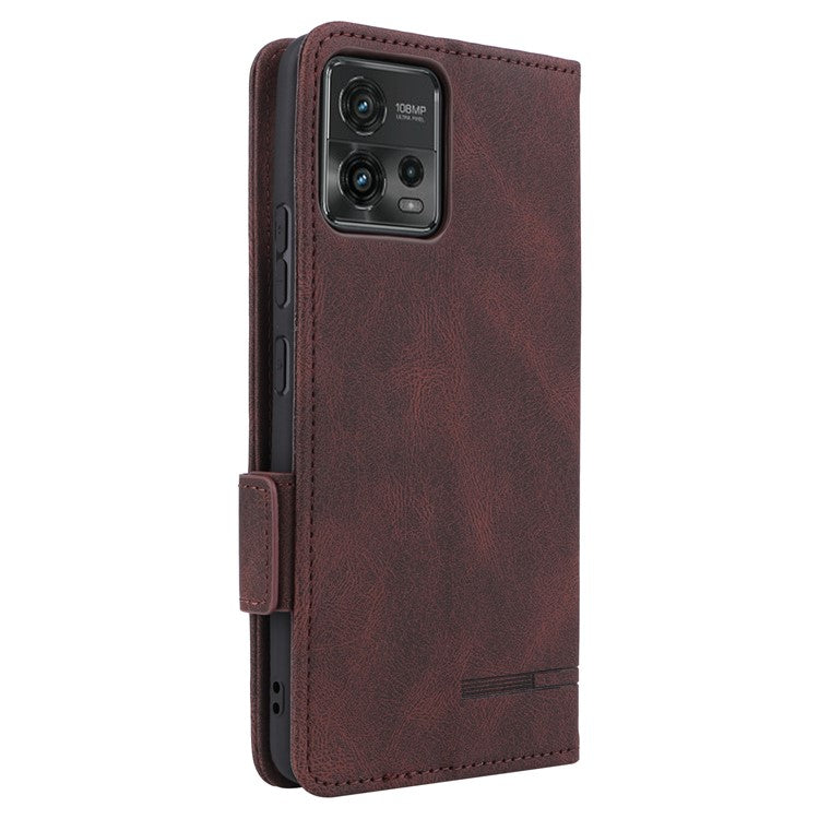 Cell Phone Case for Motorola Moto G72 4G, Hardware Decor Dual Magnetic Clasp PU Leather Wallet Stand Phone Cover - Coffee