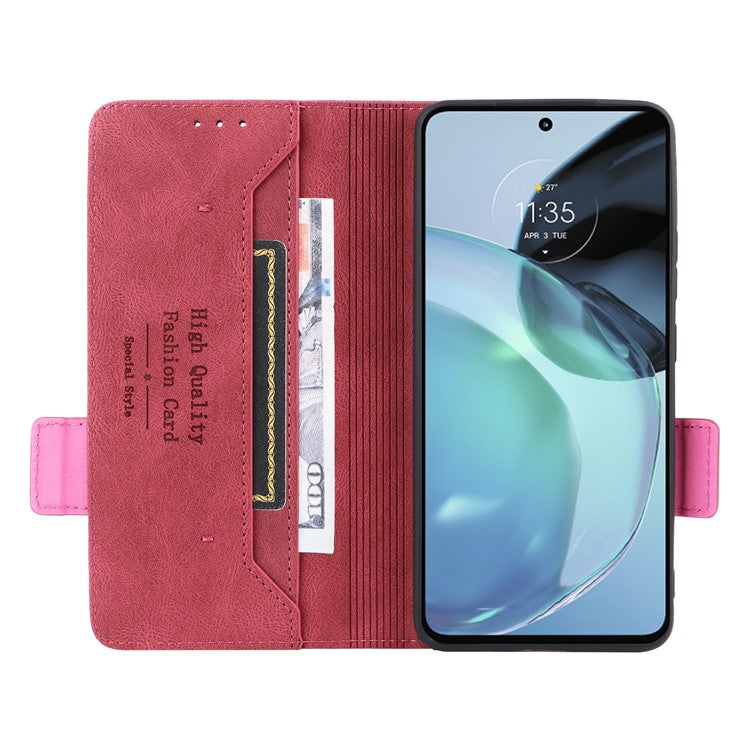Cell Phone Case for Motorola Moto G72 4G, Hardware Decor Dual Magnetic Clasp PU Leather Wallet Stand Phone Cover - Rose
