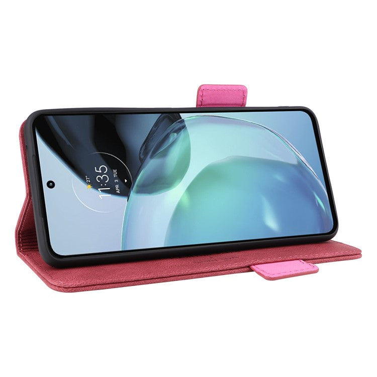 Cell Phone Case for Motorola Moto G72 4G, Hardware Decor Dual Magnetic Clasp PU Leather Wallet Stand Phone Cover - Rose