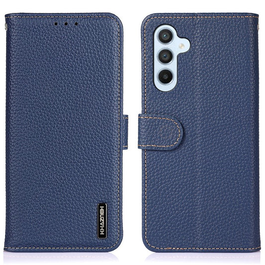 KHAZNEH For Samsung Galaxy A54 5G Litchi Texture Genuine Leather Stand Protective Phone Cover Folio Flip Wallet Case - Blue