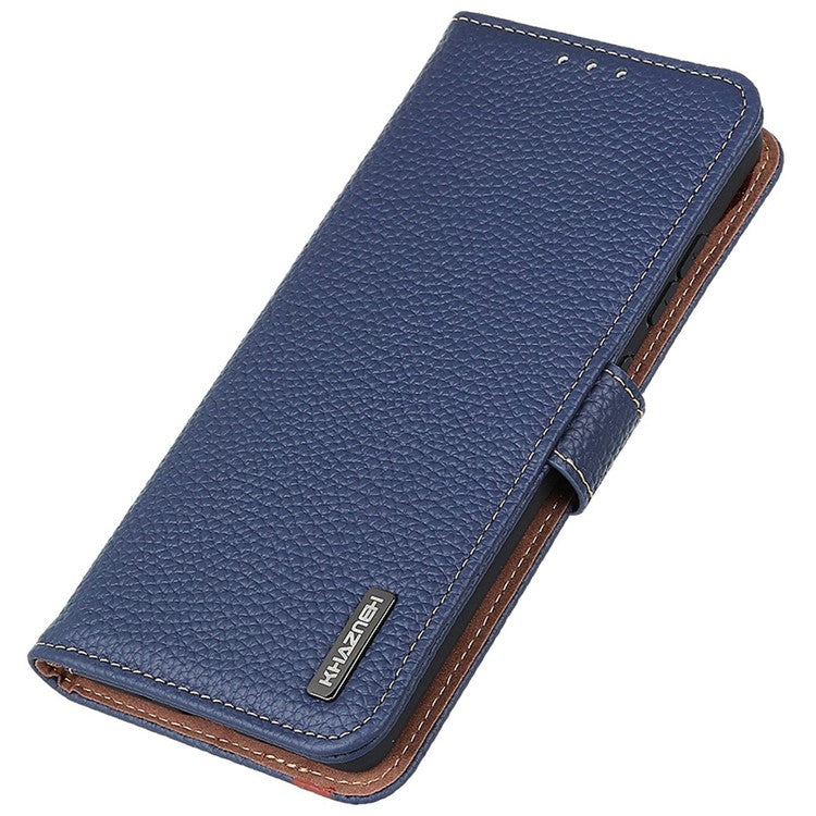 KHAZNEH For Samsung Galaxy A54 5G Litchi Texture Genuine Leather Stand Protective Phone Cover Folio Flip Wallet Case - Blue