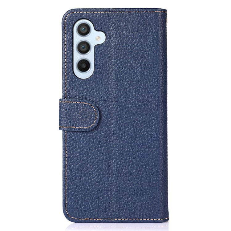 KHAZNEH For Samsung Galaxy A54 5G Litchi Texture Genuine Leather Stand Protective Phone Cover Folio Flip Wallet Case - Blue