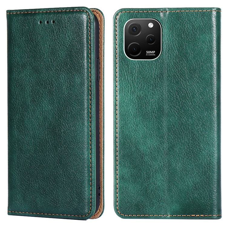 For Huawei nova Y61 4G Magnetic Adsorption PU Leather Protective Cover Foldable Stand Phone Wallet Case - Green