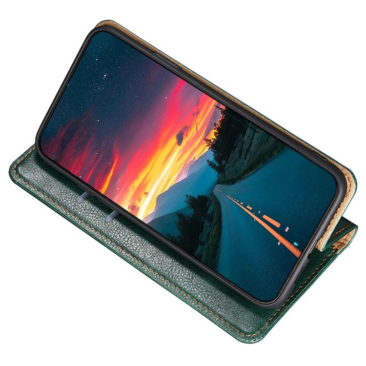 For Huawei nova Y61 4G Magnetic Adsorption PU Leather Protective Cover Foldable Stand Phone Wallet Case - Green