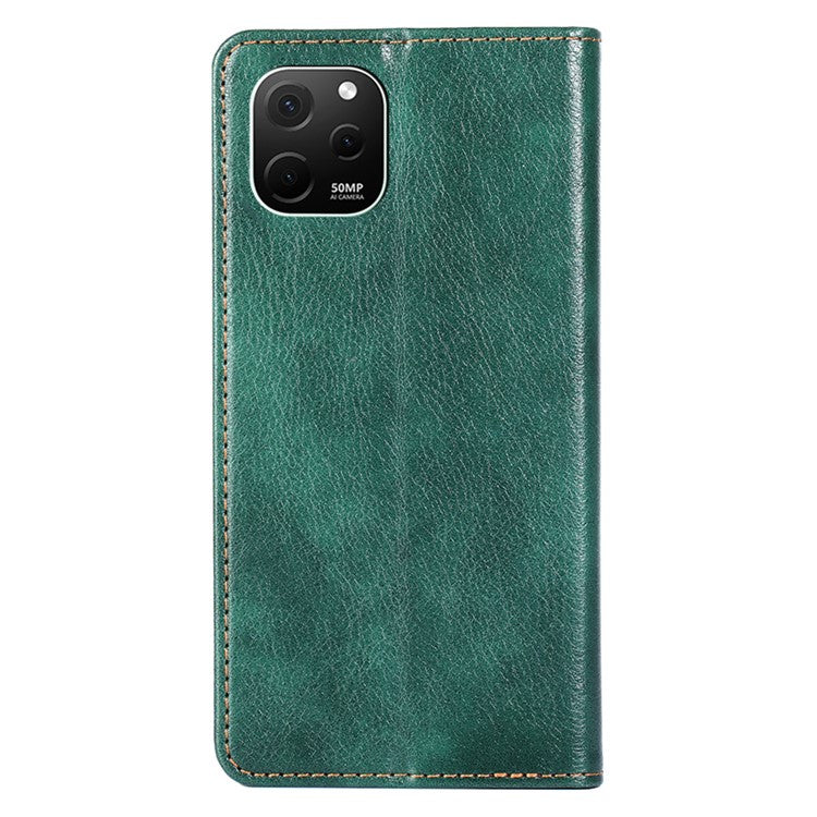 For Huawei nova Y61 4G Magnetic Adsorption PU Leather Protective Cover Foldable Stand Phone Wallet Case - Green