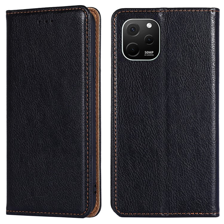 For Huawei nova Y61 4G Magnetic Adsorption PU Leather Protective Cover Foldable Stand Phone Wallet Case - Black