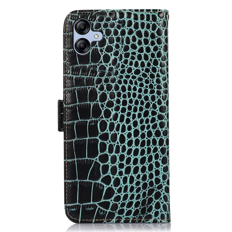 For Samsung Galaxy A04e 4G / F04 4G / M04 4G RFID Blocking Flip Phone Wallet Case Crocodile Texture Genuine Cowhide Leather Stand Drop-proof Phone Cover - Green