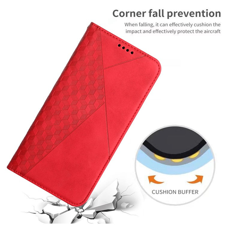 Skin-touch Leather Phone Case For Motorola Moto E22i 4G / E22 4G, Imprinted Rhombus Pattern Magnetic Auto-absorbed Shockproof Phone Cover with Wallet Stand - Red