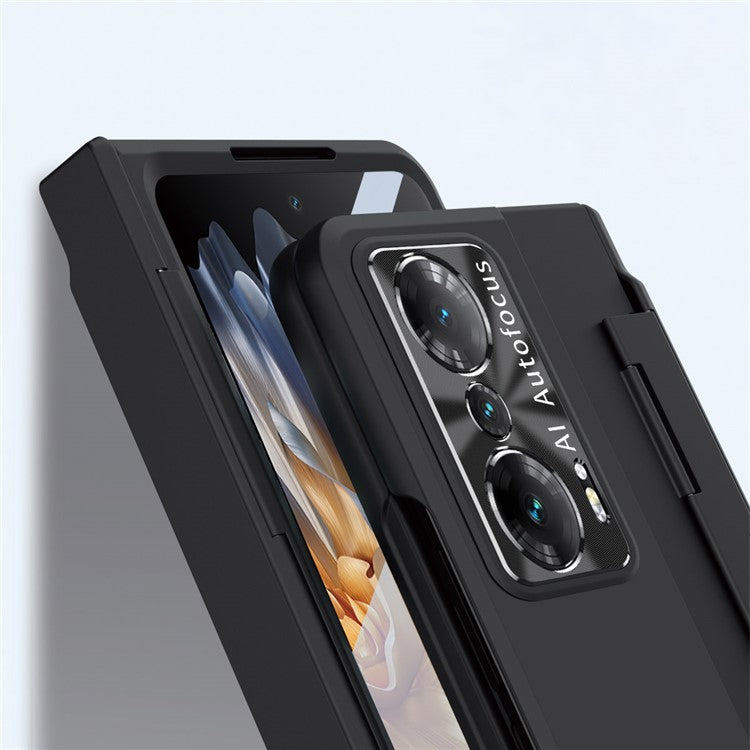 For Honor Magic Vs 5G / Vs Ultimate 5G Hinge Protection PC Phone Case All-Inclusive Anti-Drop Cover with Tempered Glass Screen Film - Black