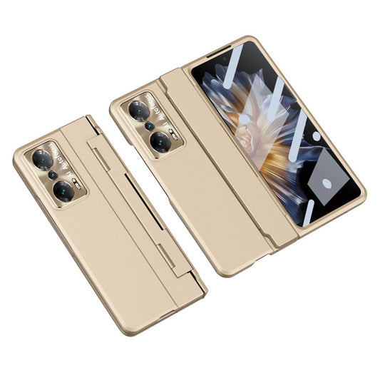 For Honor Magic Vs 5G / Vs Ultimate 5G Hinge Protection PC Phone Case All-Inclusive Anti-Drop Cover with Tempered Glass Screen Film - Champagne Gold