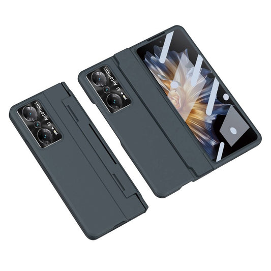 For Honor Magic Vs 5G / Vs Ultimate 5G Hinge Protection PC Phone Case All-Inclusive Anti-Drop Cover with Tempered Glass Screen Film - Blackish Green