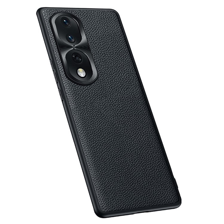 Shockproof Case for Honor 80 Pro 5G Anti-Fall Phone Case Soft TPU + PC + Cowhide Leather Coated Phone Shell with Metal Lens Frame - Black