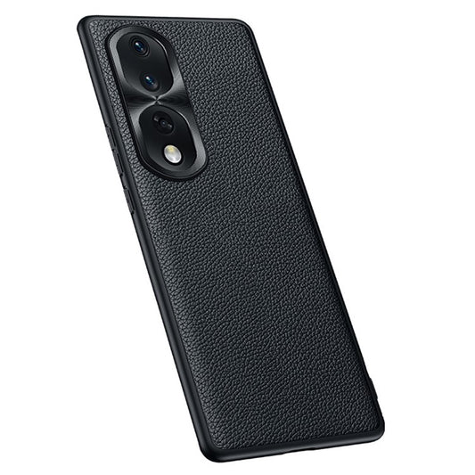 Shockproof Case for Honor 80 Pro 5G Anti-Fall Phone Case Soft TPU + PC + Cowhide Leather Coated Phone Shell with Metal Lens Frame - Black