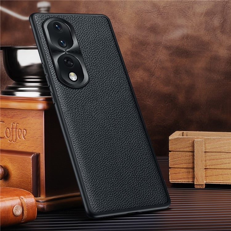 Shockproof Case for Honor 80 Pro 5G Anti-Fall Phone Case Soft TPU + PC + Cowhide Leather Coated Phone Shell with Metal Lens Frame - Black
