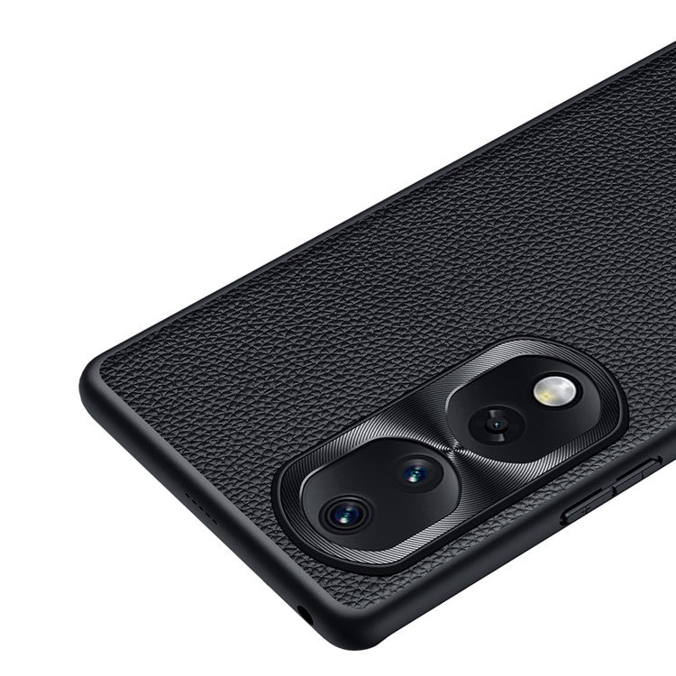Shockproof Case for Honor 80 Pro 5G Anti-Fall Phone Case Soft TPU + PC + Cowhide Leather Coated Phone Shell with Metal Lens Frame - Black