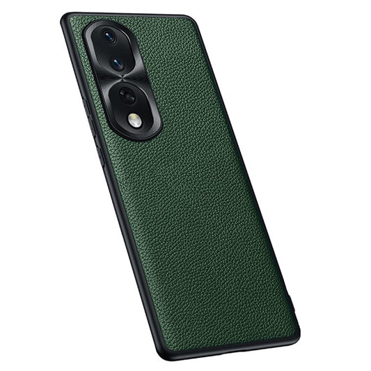 Shockproof Case for Honor 80 Pro 5G Anti-Fall Phone Case Soft TPU + PC + Cowhide Leather Coated Phone Shell with Metal Lens Frame - Olive Green